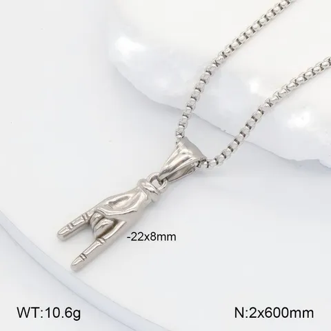 Collier Pendentif Geste Rock en Acier Inoxydable Plaqué Or Argent Noir Hip Hop Bijou Tendance Cadeau Pour Hommes Femmes