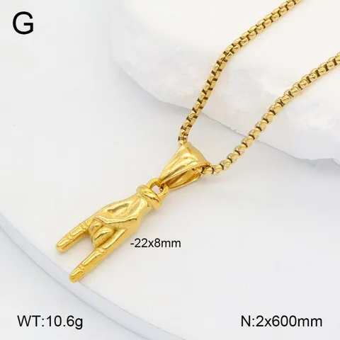 Collier Pendentif Geste Rock en Acier Inoxydable Plaqué Or Argent Noir Hip Hop Bijou Tendance Cadeau Pour Hommes Femmes