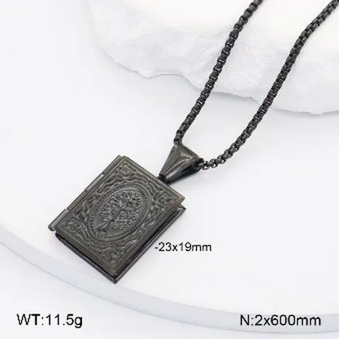 Collier Pendentif Médaillon Cœur en Acier Inoxydable Rétro Gravé Chaîne Box Bijou Cadeau Pour Femmes