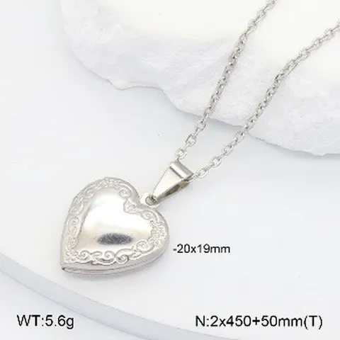 Collier Pendentif Cœur Médaillon en Acier Inoxydable Cadre Photo Creux Géométrique Chaîne de Clavicule Bijoux de Mode Pour Femmes