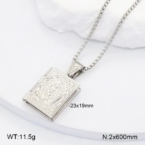 Collier Pendentif Médaillon en Acier Inoxydable Vintage Cœur Rond Livre Boîte Photo Bijou Couple Cadeau pour Femmes Hommes
