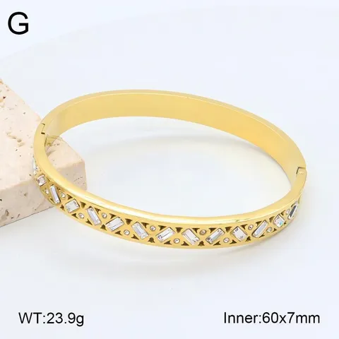 Bracelet Jonc Ouvert en Acier Inoxydable Plaque Or Strass Bracelet Geometrique Bijoux Mode Pour Femmes