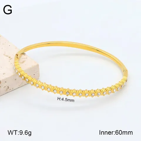 Bracelet Manchette Ouvert en Strass en Acier Inoxydable Plaqué Or Géométrique Cœur d'Amour Bijoux de Mode Cadeau pour Femme