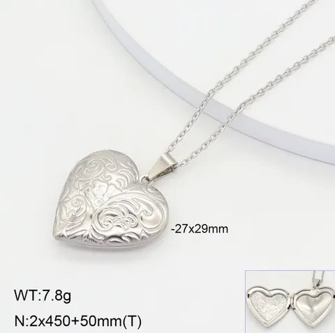 Collier Médaillon Cœur en Acier Inoxydable Porte-Photo Ouvrable Pendentif Gravé Cadeau Couple Bijoux