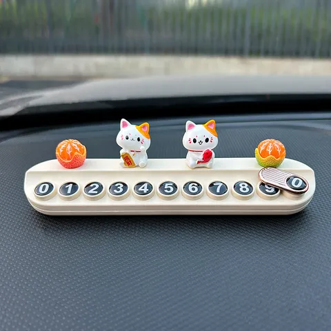 Señal de Estacionamiento Temporal para Coche Gato de la Suerte Lindo de Resina Placa de Número de Teléfono Ocultable Accesorios Interiores de Coche