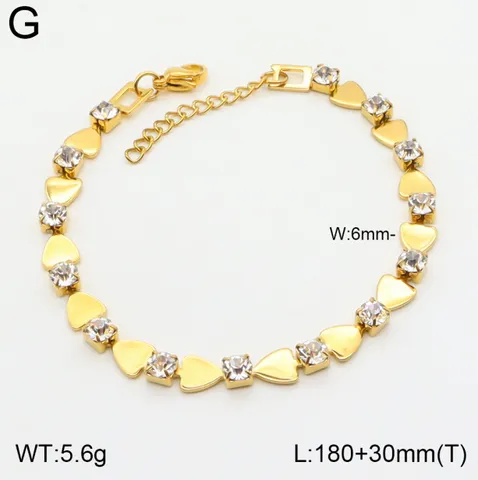 Bracelet Pendentif Cœur en Strass en Acier Inoxydable Minimaliste Plaqué Or Bijoux De Mode Chaîne De Poignet