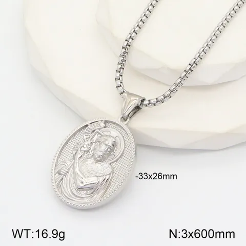 Collier Pendentif en Acier Inoxydable 3D Plaquette Ronde Portrait Religieux Rétro Bijoux Polis Pour Hommes Femmes