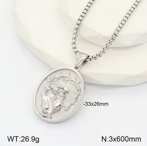 Collier Pendentif en Acier Inoxydable 3D Plaquette Ronde Portrait Religieux Rétro Bijoux Polis Pour Hommes Femmes