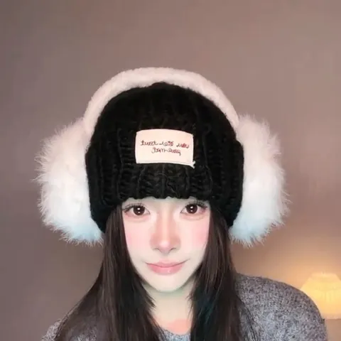 Dames Winter Warme Gebreide Muts Verdikte Oorkwarmer Beanie Casual Katoen Effen Kleur Kunstbont Oorklep Cap