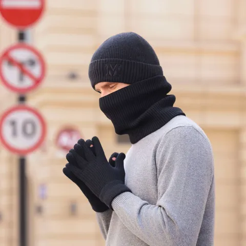 Unisex Χειμερινό Ζεστό Πλεκτό Σκούφο Καπέλο Κασκόλ Και Γάντια Σετ Ακρυλικό Μονόχρωμο Αντιανεμικό Casual Αξεσουάρ