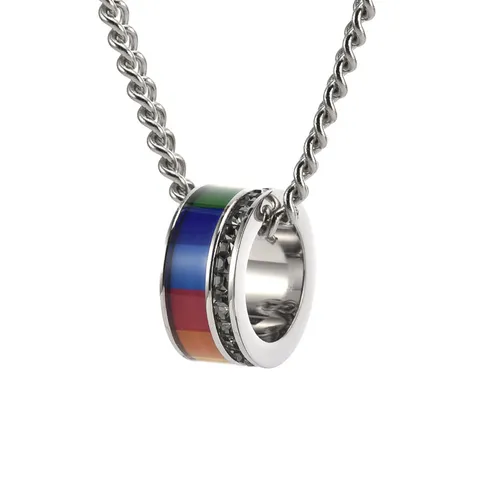 Titanium Steel Rainbow Cylinder Pendant Necklace For Couples Western Fashion Jewelry Rhinestone Inlaid Lucky Bead Necklace