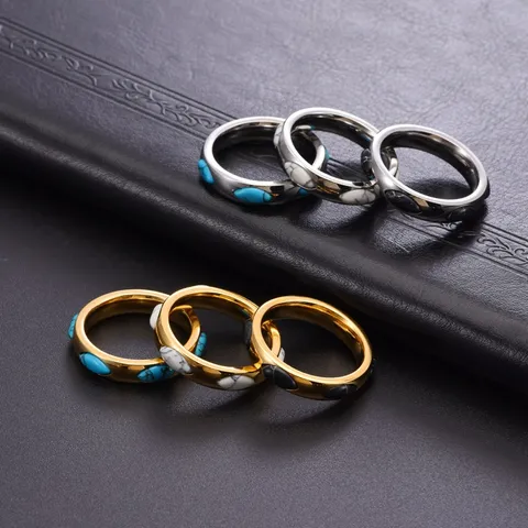 Anello in Acciaio al Titanio con Pietra Marquise Unisex Impermeabile Minimalista Geometrico Intarsiato Gioielleria
