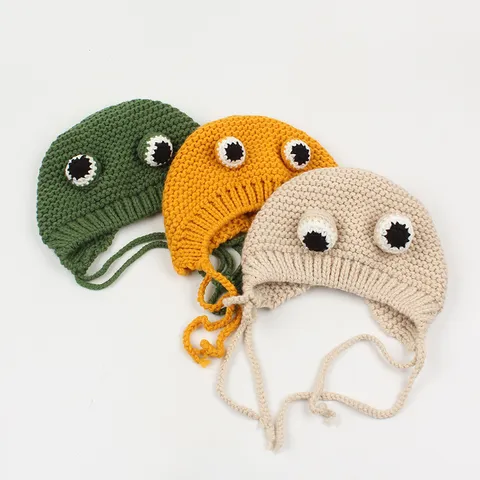 Lindo Gorro de Punto de Rana para Mujer Otoño Invierno Cálido Orejeras Ganchillo Novedad Animal Calavera Gorra Lindo Moda Sombreros