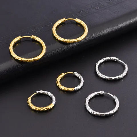 Geometric Hammered Texture Stainless Steel Hoop Earrings Gold Silver Two-Tone Minimalist Fashion Jewelry For Women