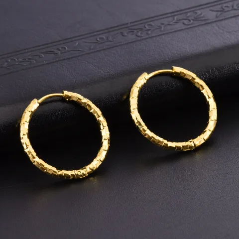 Minimalist 304 Stainless Steel Textured Hoop Earrings For Women Two-Tone Gold Silver Plated Geometric Round Circle Earrings