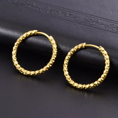 Fashion Stainless Steel Hoop Earrings For Women Geometric Diamond Cut Texture Gold Silver Two Tone Minimalist Jewelry