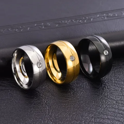 Anillo de Acero de Titanio Minimalista para Hombre Con Diamantes de Imitación Banda Pulida Punk Joyería de Moda