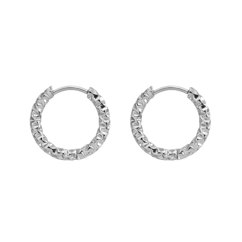 Fashion Stainless Steel Hoop Earrings For Women Geometric Diamond Cut Texture Gold Silver Two Tone Minimalist Jewelry