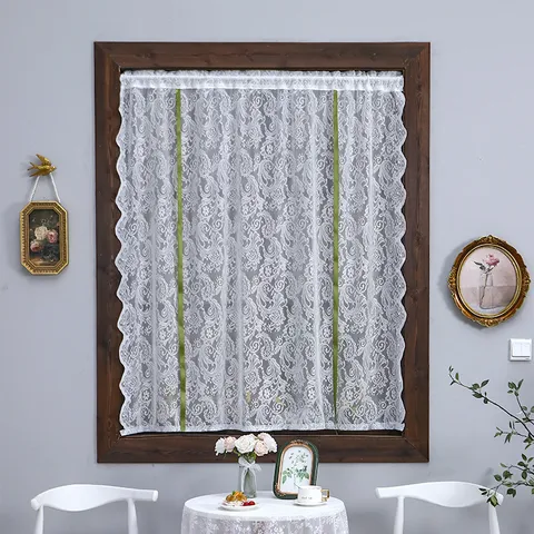 French Vintage Lace Curtain Door Curtain White Coffee Green Floral Sheer Privacy Window Curtain For Living Room Bedroom Home Decor