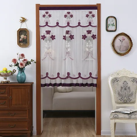 Nordic Lace Door Curtain Botanical Floral Embroidered Half Curtain For Bedroom Kitchen Living Room Home Decoration