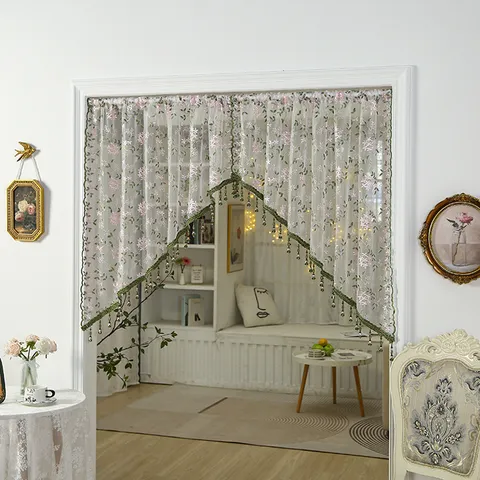 French Vintage Embroidered Lace Door Curtain Half Curtain Partition For Hallway Bedroom Window Home Decor
