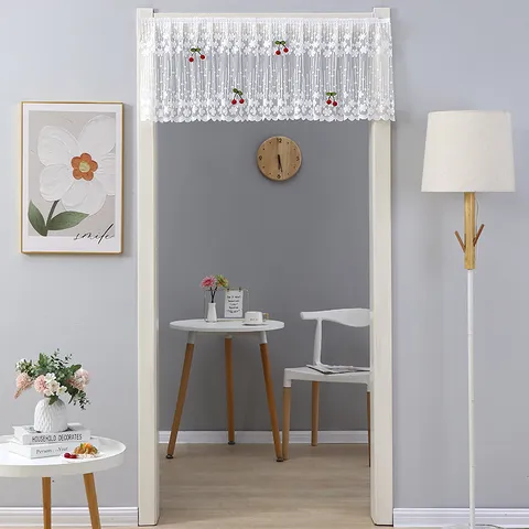 White Lace Short Curtain For Kitchen Cabinet Door Transparent Mesh Floral Partition Curtain