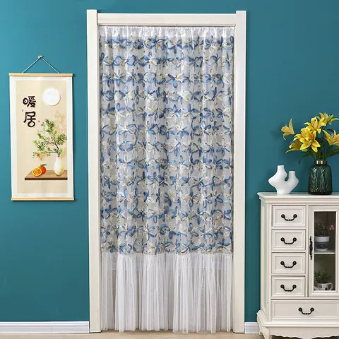 Floral Lace Door Curtain Anti-Mosquito Mesh Partition Curtain Fresh Style Home Bedroom Decorative Door Curtain