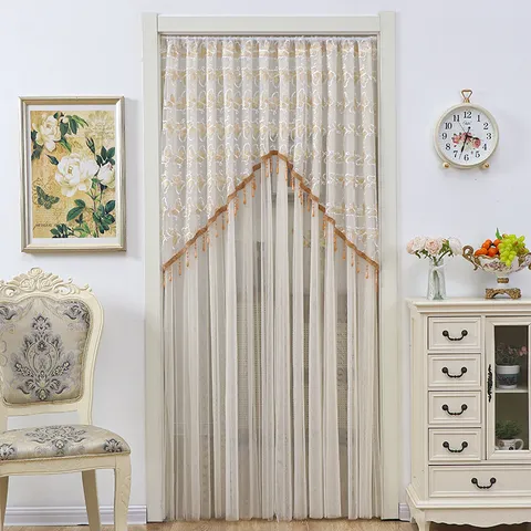 European Lace Door Curtain Double Layer Mesh Partition Curtain With Butterfly Pattern For Bedroom Living Room Home Decor