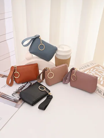 Pebbled PU Leather Mini Coin Purse Small Wallet Handbag Wristlet Zipper Pouch Daily Lightweight