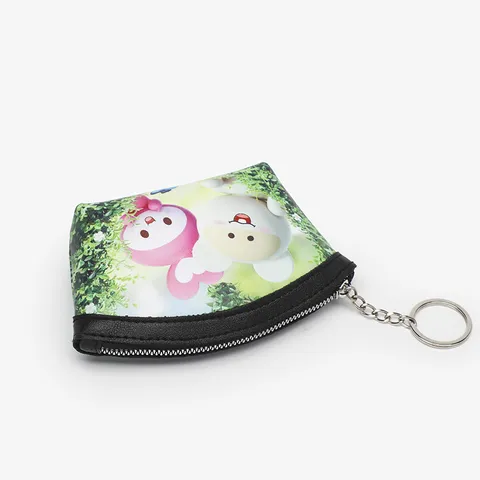 Women Portable PU Leather Coin Purse Cute Cartoon Print Shell Shape Mini Wallet With Keychain