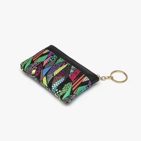 Unisex PU Leather Coin Purse Geometric Pattern Mini Wallet Zipper Key Chain Card Holder Small Pouch Handbag