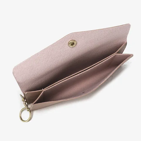 PU Leather Long Envelope Wallet Portable Coin Purse Card Holder With Metal Chain Key Ring Daily Fashion Clutch Bag
