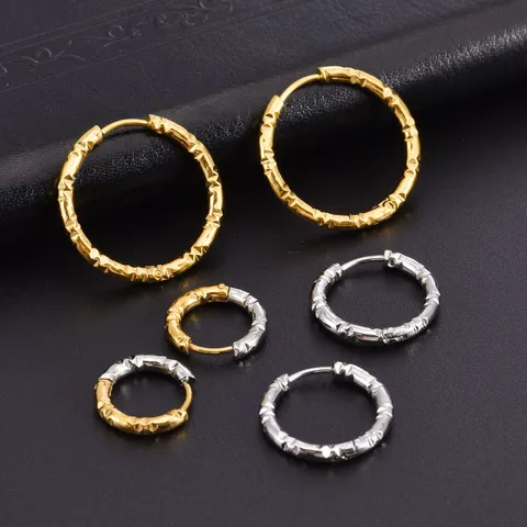 Minimalist Stainless Steel Hoop Earrings For Women Men Unisex Geometric Diamond Cut Textured Circle Earrings High Polish Jewelry Gift
