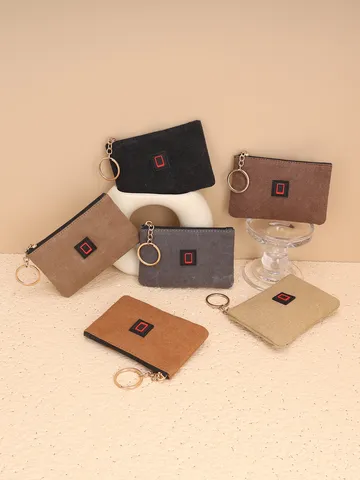 Portable Canvas Coin Purse Mini Wallet Key Pouch Card Holder Casual Solid Color Zipper Small Bag