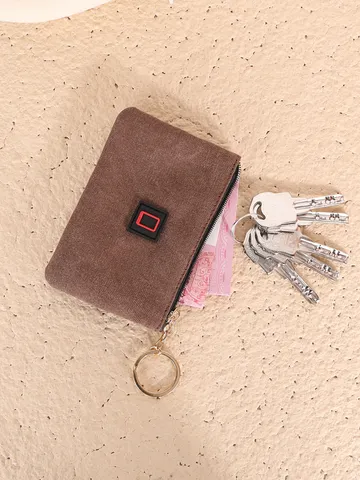 Portable Canvas Coin Purse Mini Wallet Key Pouch Card Holder Casual Solid Color Zipper Small Bag
