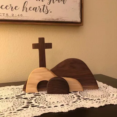 Decoración de Pascua Tumba Vacía Escena Cruz de Madera Montaña Artesanía Adorno Mesa Escritorio Creativo Religioso