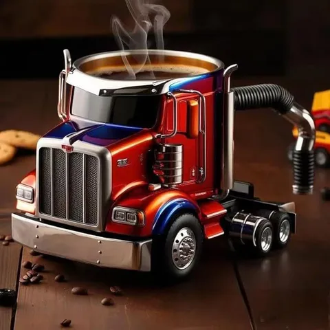 Kreativer LKW Kaffeebecher Industrieller Auspuffgriff Kunstharz Edelstahl Tasse Heavy Duty Auto Thema Trucker Geschenk Trinkgeschirr