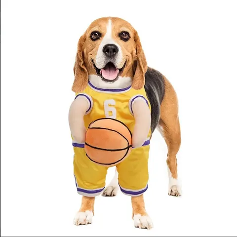Lustiges Hunde Basketball Kostüm Mit Plüschball Sport Weste Set Polyester Atmungsaktiv Hunde Trikot Outfit Für Halloween Party