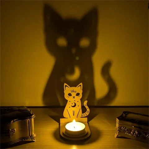 Halloween Holz Schatten Kerzenhalter Skelett Katze Geist Silhouette Teelichtständer Grusel Party Deko Heim Ornament