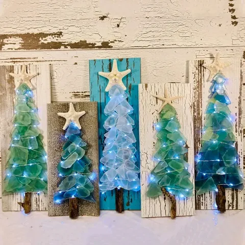 DIY Seeglas Weihnachtsbaum Kit Mit LED Licht Küsten Seeglas Weihnachtsbaum Küsten Haus Dekor Für Feiertags Tischdekoration