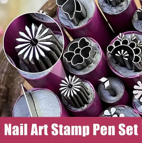 Metal Silicone Nail Art Stamp Pen Set Flower Butterfly Pattern Manicure Tool DIY Nail Design Stamping Tool For Women Beauty