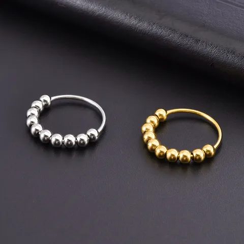 Titanstahl Spinner Ring Für Damen Vergoldet Anti Angst Ring Mit Beweglichen Perlen Minimalistischer Mode Finger Schmuck