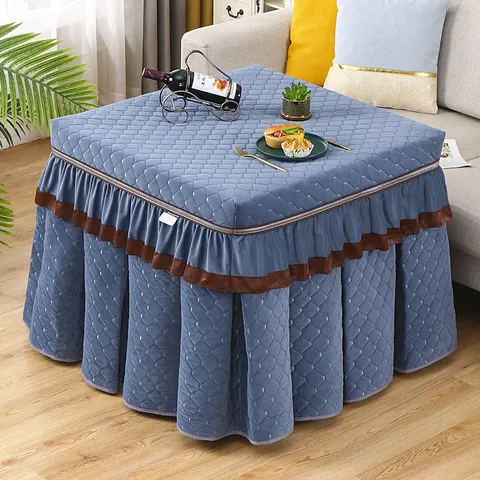 Housse de Poêle Électrique en Polaire Épaisse Housse Anti-Poussière pour Table Basse Matelassée d'Hiver Ourlet à Volants Protecteur de Table Décoration de Maison