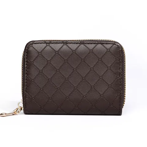 Unisex PU Leather Short Wallet Vintage Plaid Card Holder Multifunctional Zipper Coin Purse Fashion Card Case