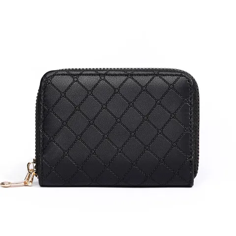 Unisex PU Leather Short Wallet Vintage Plaid Card Holder Multifunctional Zipper Coin Purse Fashion Card Case