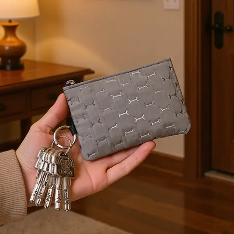 Waterproof Fabric Coin Purse Minimalist Small Wallet With Key Ring Card Holder Zipper Pouch For Women Men