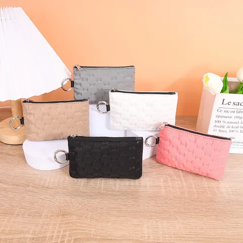 Waterproof Fabric Coin Purse Minimalist Small Wallet With Key Ring Card Holder Zipper Pouch For Women Men