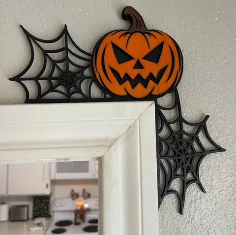 Halloween Wooden Door Frame Decoration Pumpkin Ghost Witch Cat Silhouette Corner Wall Sign Festive Home Party Ornament