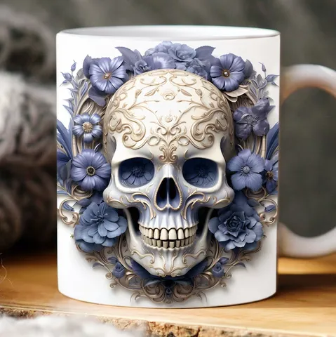 3D Totenkopf Keramik Kaffeetasse Gothic Halloween Horror Geschenk Bedrucktes Blumenmuster Teetasse Für Büro Zuhause Deko Schedel Mok