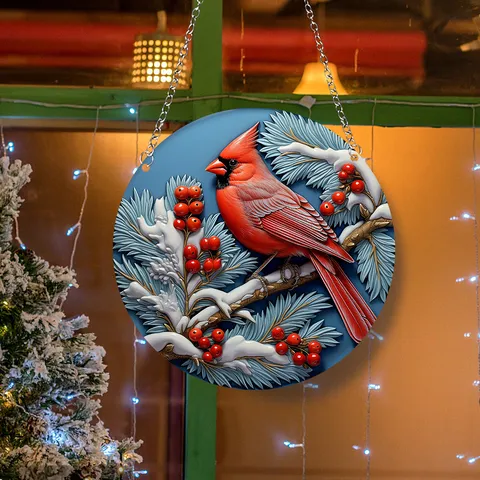 Europäischer 3D Visueller Effekt Acryl Vogel Hängende Dekoration Doppelseitig Bedruckt Geschichteter Kardinal Suncatcher Plakette Mit Metallkette Für Zuhause Garten Wand Fenster Weihnachtsdeko